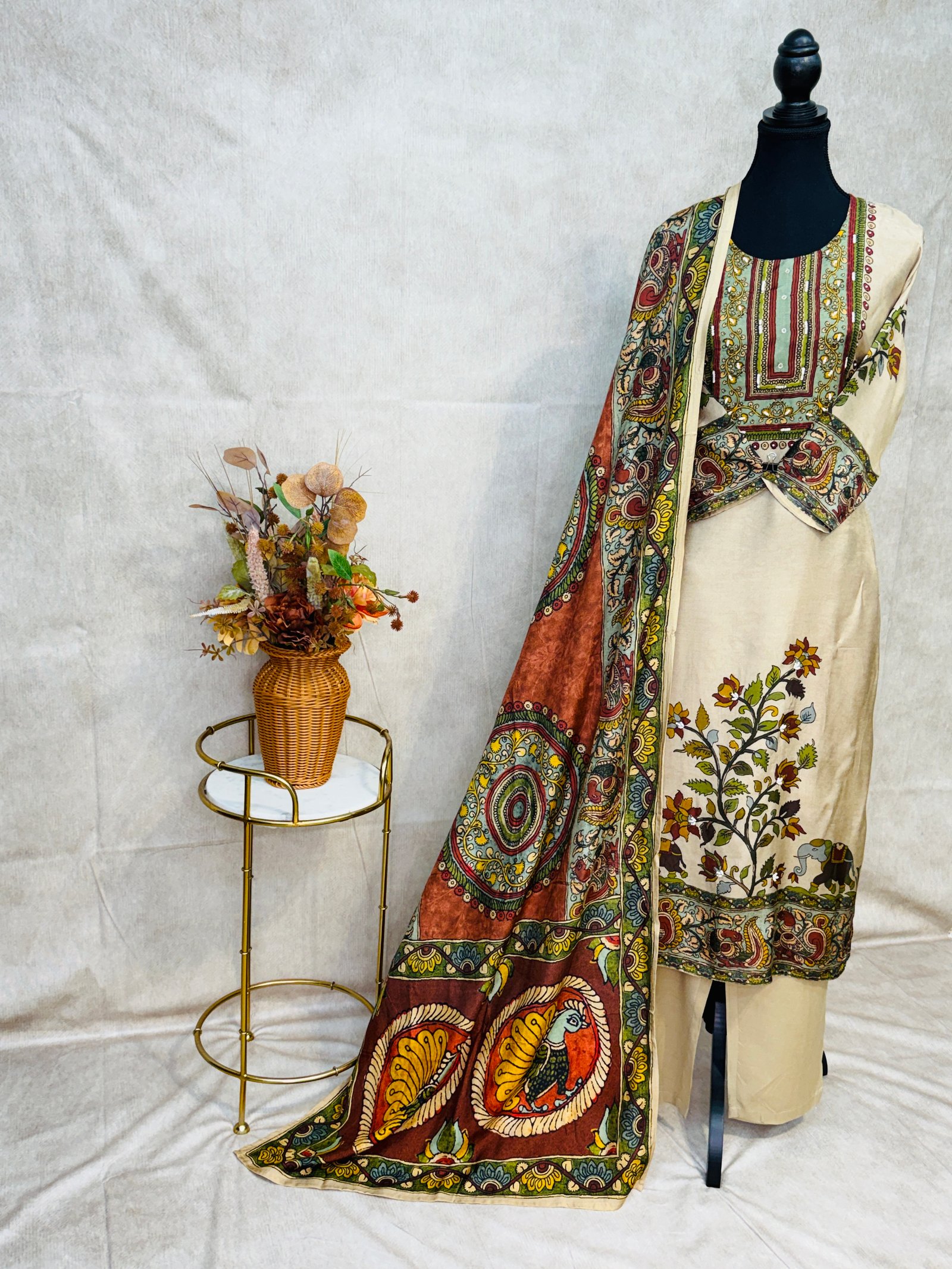 Pure Muslin Cotton Suit in Beige